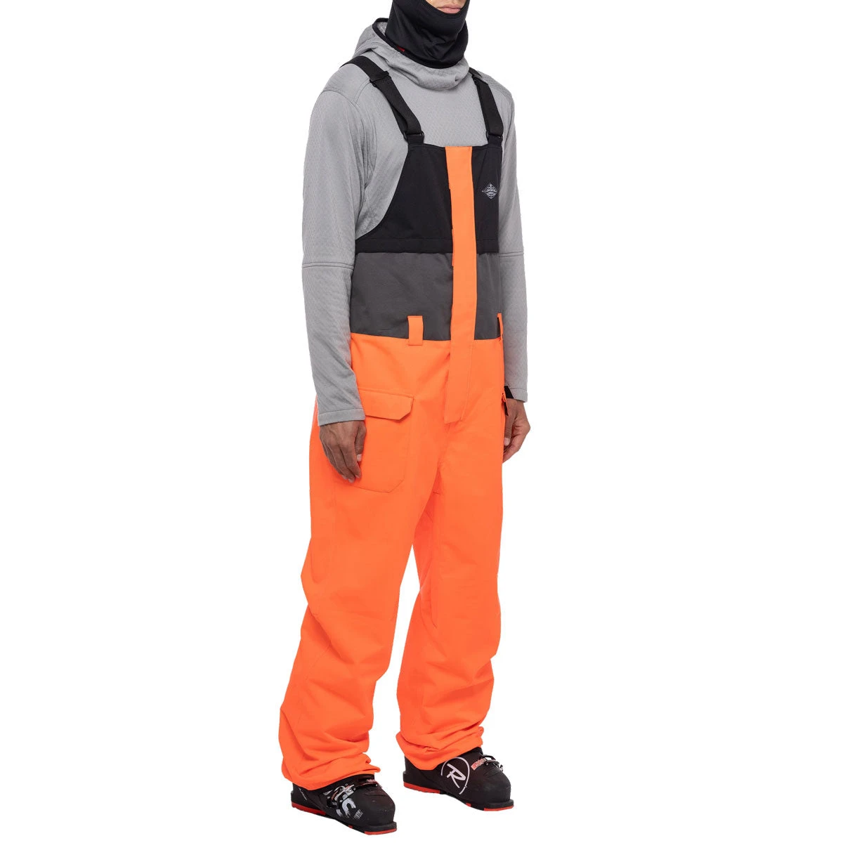 686 Frontier Shell Bib Snowboard Pants - Fluro Orange/Clear Black - Image 3